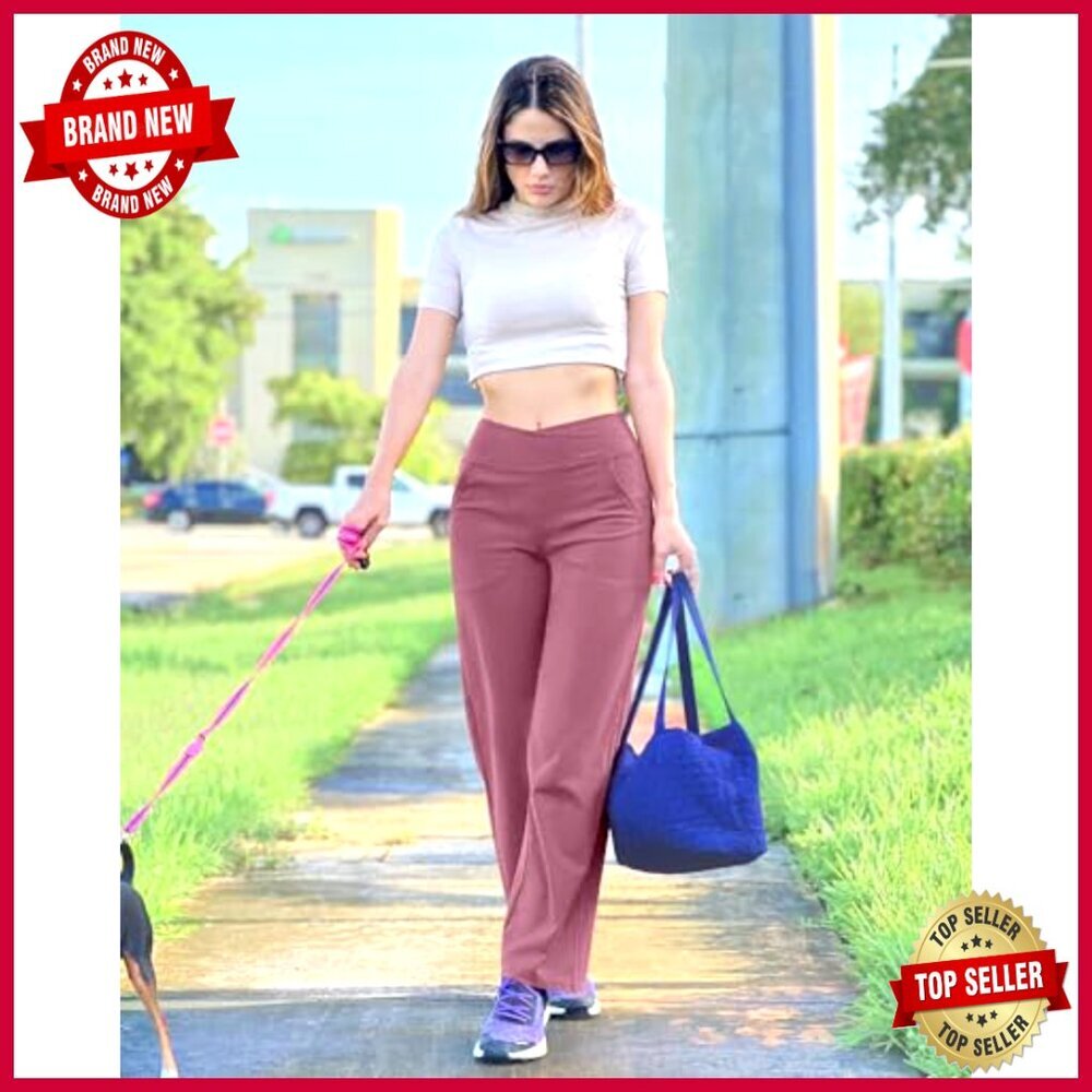 Wide Leg Yoga Pants with Pockets, Stretch Lounge Pants, Petite to Tall - Picture 3 of 5